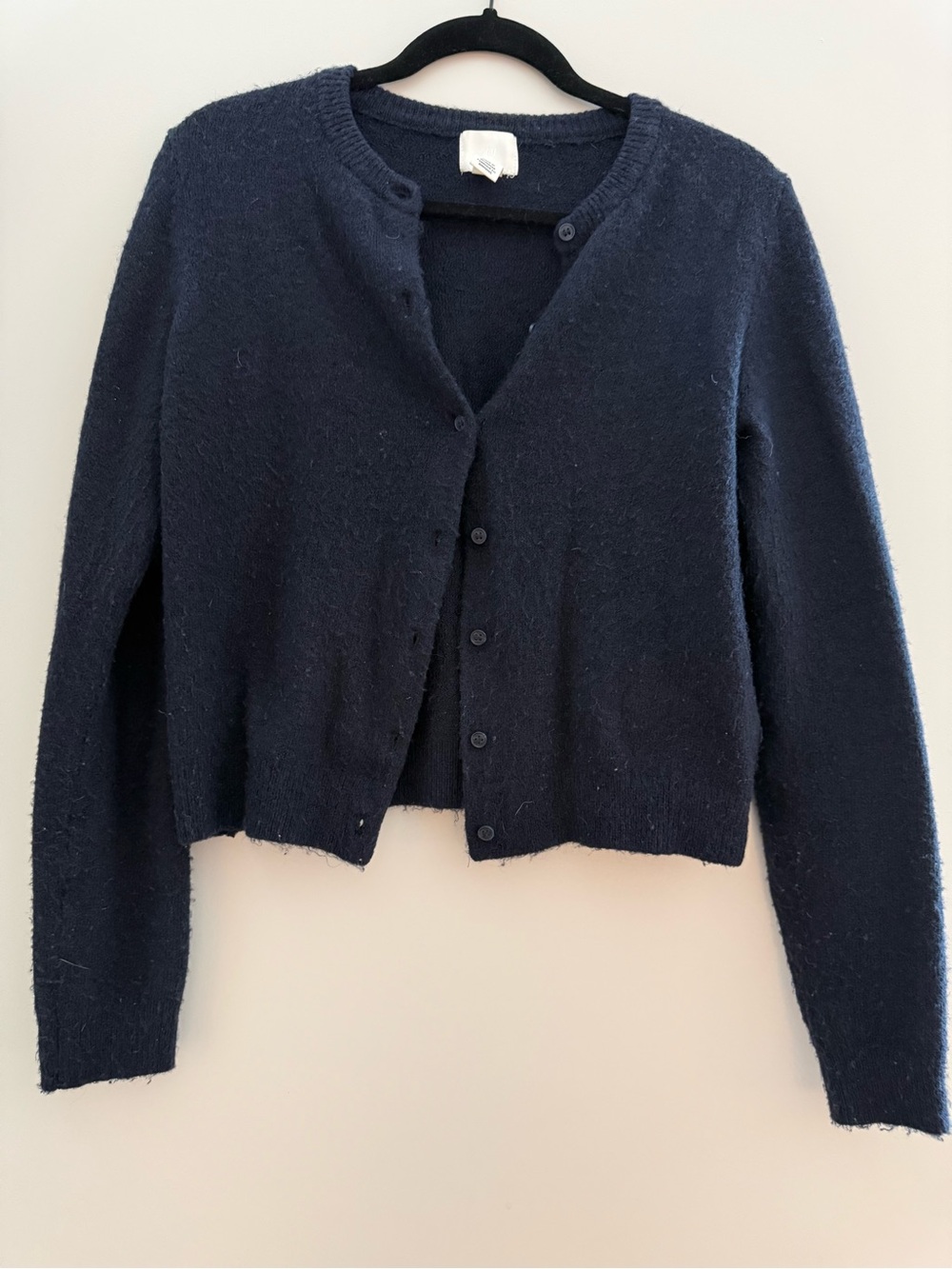 H&M Navy Button-Front Cropped Cardigan